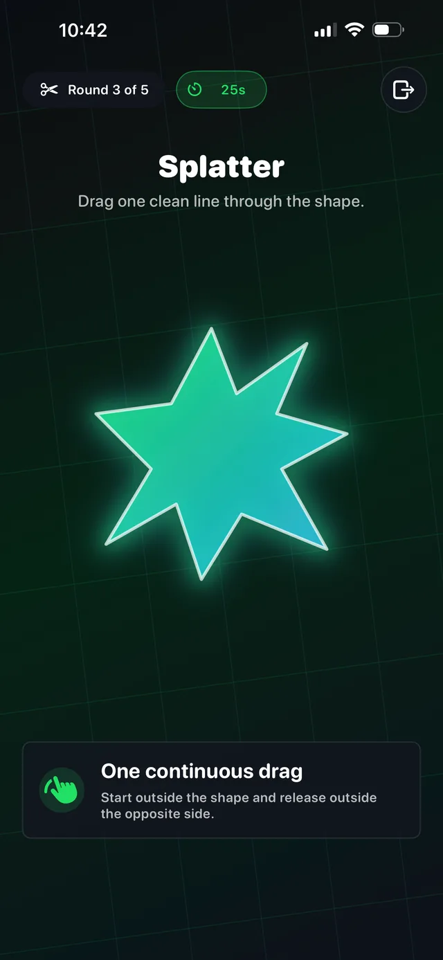Tempo Duel Splatter mini-game on an iPhone